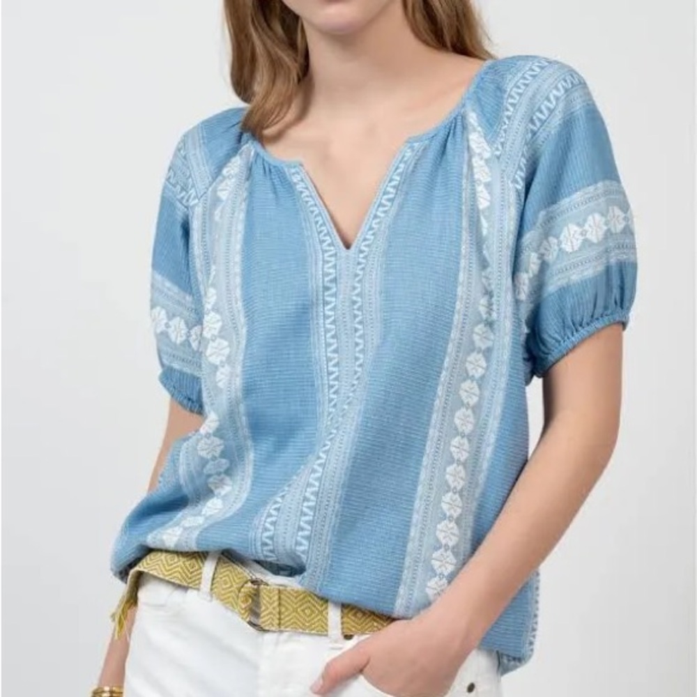 EUC Ivy Jane Jacquard Peasant top, sz M